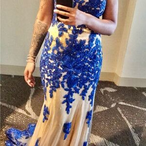 Elegant Blue and Cream Women's Dress